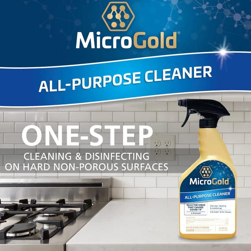 Microgold Spray para todos os fins mata 99,9% de bactérias e vírus Bleach livre para uso em cozinhas e banheiros,