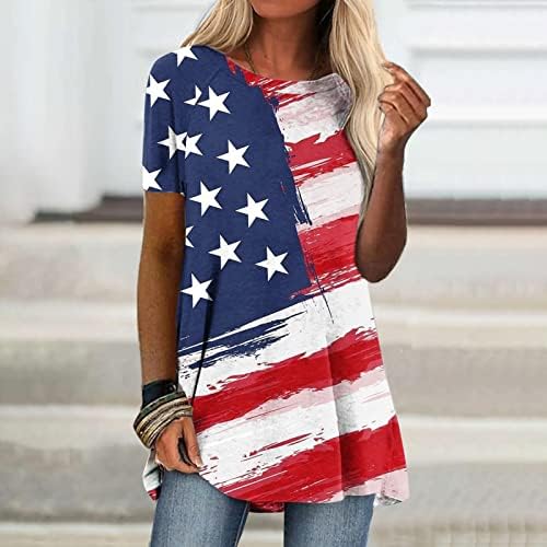 Mulheres American Star Print Tops Tops Crewneck Bloups camisas