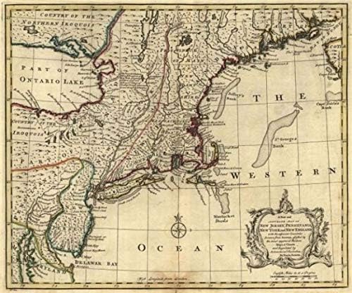 1752 Mapa | Um mapa novo e preciso de Nova Jersey, Pensilvania, Nova York e Nova Inglaterra com