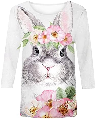 Camisas de Páscoa para mulheres casuais 3/4 manga Bunny Bunny Graphic Tshirt