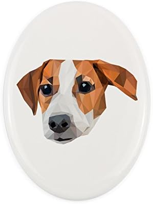 Jack Russel, placa de cerâmica de lápide com uma imagem de um cachorro, geométrico