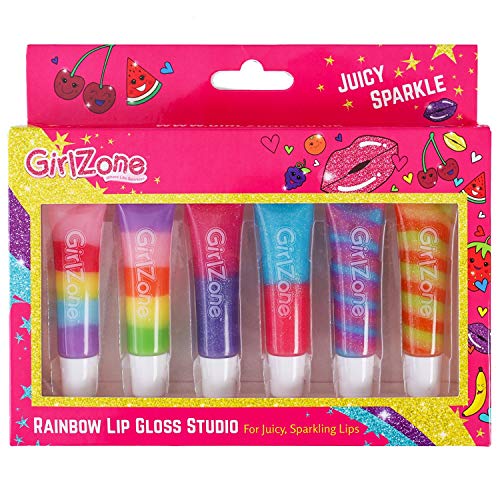 GirlZone Rainbow Fruity Lip Gloss Makeup Conjunto para crianças e meninas, Fabulous Lip Balm