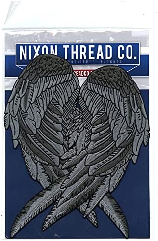 Black Angel Wing Patches 14 ”| Saints & Sinners Guardian Angels Wings Realistic Wings and Feathers | Patch traseiro bordado para homens e mulheres ferro em grande 2pc. Conjunto - por Nixon Thread Co.