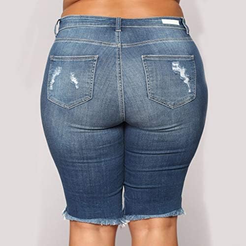 Lariau Strethy Jean Shorts para mulheres bolsos femininos de verão Lavar calças de calça skinny angustiada