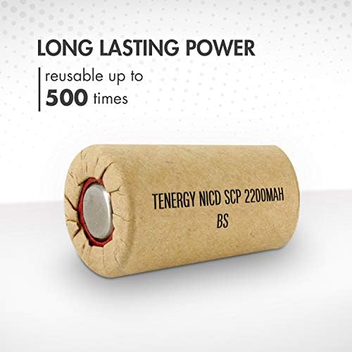 TENERGY NICD Subc 2200mAh Papel embrulhado Bateria recarregável Top plana com abas, 15 pacote