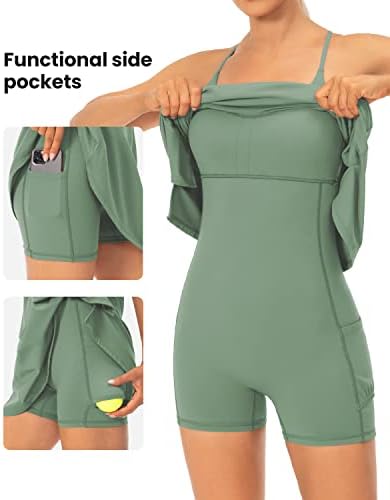 Vestido de tênis feminino com shorts embutidos e sutiãs de tiras ajustáveis ​​vestidos de treino