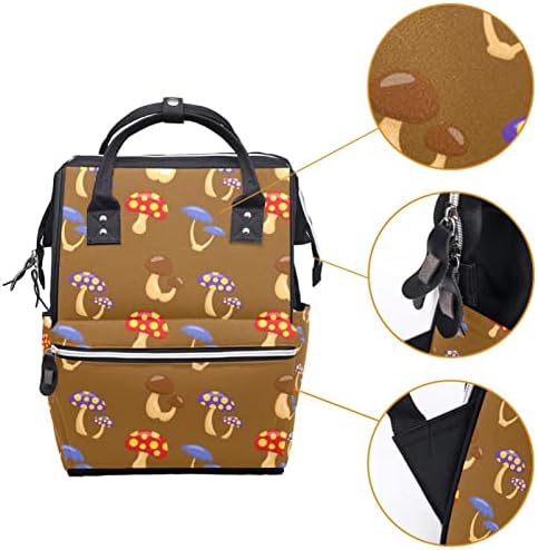 Mochila de viagem Guerotkr, mochila de bolsa de fraldas, mochila de fraldas, padrão marrom de cogumelo