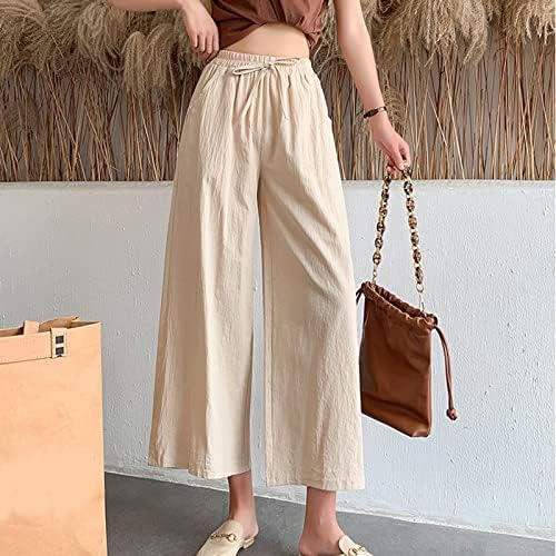 Calça de linho feminina calça de algodão confortável calça palazho de verão calça de ioga de perna