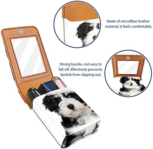 Caixa de batom de cão de Natal com espelho para couro de bolsa, bolsa de suporte de maquiagem