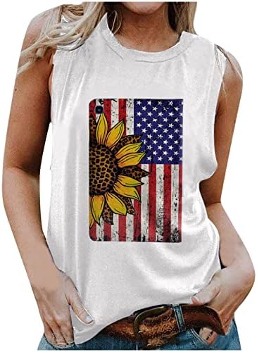 Caminhada de girassol da bandeira americana para mulheres camisa sem mangas vintage 4 de julho Tees patrióticos