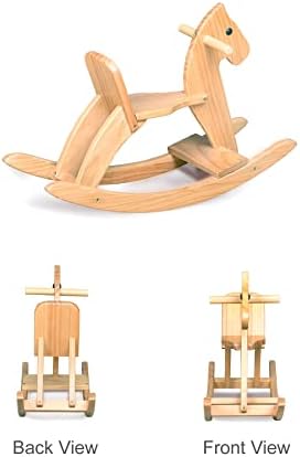 Krand Wooden Rocking Horse Baby Ride on Toy para criança Rocking Horse Classic Design com pedal e encosto seguro
