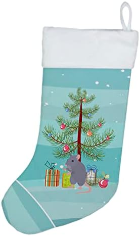 Tesouros de Caroline CK4469CS Blue Rat Merry Christmas Christmas meia, lareira pendurada meias de Natal Decoração