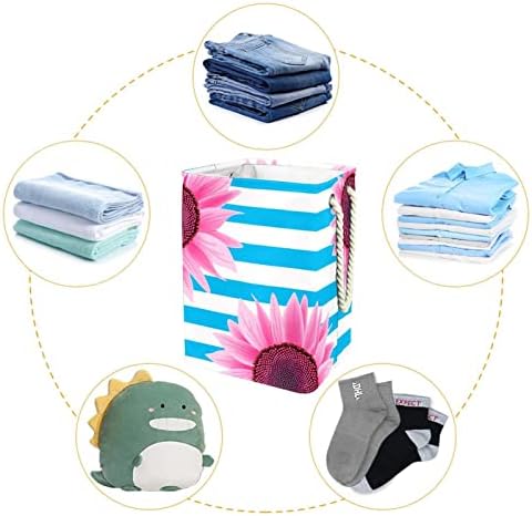 Individador rosa Girassol azul e branco Padrão de faixa branca cesto de roupa grande cesto de roupas prejudiciais