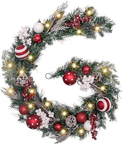 Valery Madelyn Red White Christmas Decorações Pacote | Ornamentos de Natal de 24ct + Garland de Natal pré-iluminada