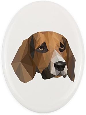 Beagle, placa de cerâmica de lápide com uma imagem de um cachorro, geométrico