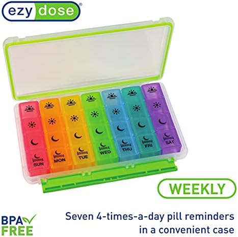 Ezy Dose Weekly Pill Organizer, Vitamin and Medicine Box, compartimentos pop-out x-grande, 4 vezes por