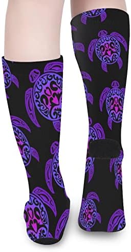 Tartaruga -marinha tribal de coloração impressa meias correspondentes ao joelho atlético meias altas para mulheres
