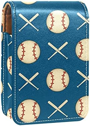 Caixa de batom com espelho Retro Baseball Padrão azul retro Lip Gloss Selder