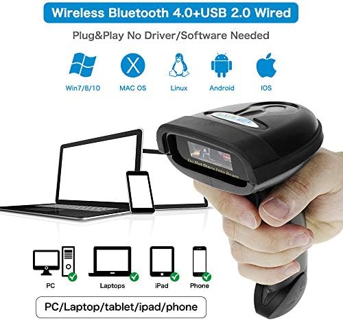 Netum Bluetooth Barcode Scanner, compatível com a função 2.4g sem fio e bluetooth e conexão com fio, conectar