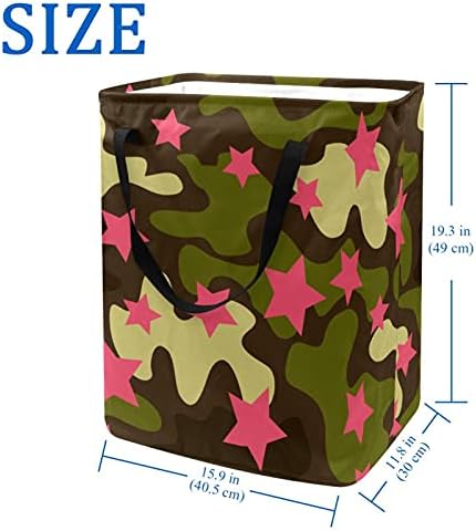 Camouflage Star Laundry Basket Bina dobrável de armazenamento com alças para cesto, quarto de crianças, armazenamento