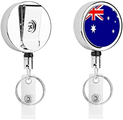 Australia Flag Metal Metal Belge Robrulh rolo de nome retrátil do cartão de identificação com anel de tecla
