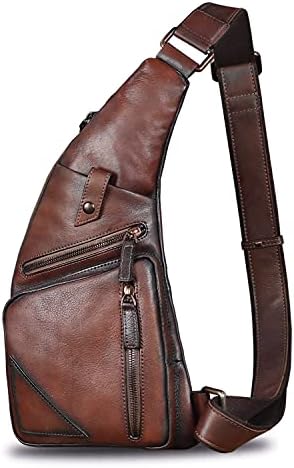 Bolsa de esteira de couro genuína para homens vintage handmade crossbody Daypack caminhando mochila retro crossbody