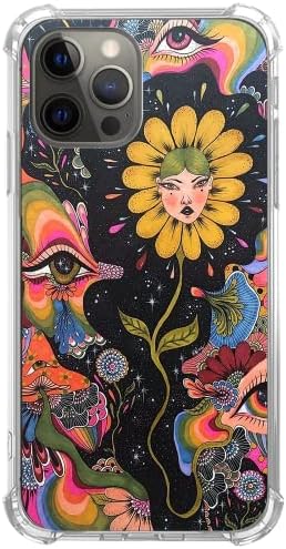 Caixa de telefone psicodélico Gialcenik Tripy compatível com o iPhone 14 Pro, Hippie Art Flower With Eyes Cover