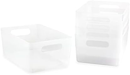 Isaac Jacobs 5-Pack Médio Bin Storage Bin Conjunto com alças recortadas, organizador de plástico,