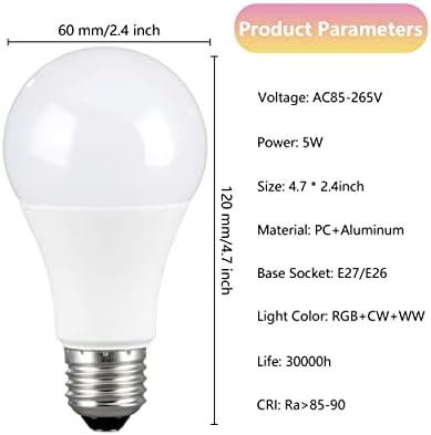 Lâmpadas de lâmpadas LED diminuídas de meogetidade, lâmpadas de humor de lâmpada LED E26, lâmpadas inteligentes
