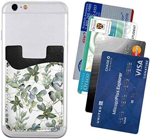 Eucalipto verde deixa o suporte do cartão de telefone PU Coloque de cartão de crédito Caso de cartão