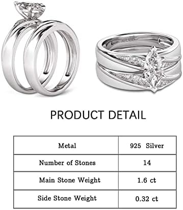 Jeulia Wedding Rings Anéis de noivado para mulheres Promessa de aniversário Ring Sets 925 Sterling Silver
