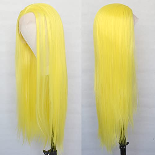 Luwigs Amarelo Wigs Synthetic Lace Sintéticos Perucas de renda reta de renda reta T-Part para mulheres