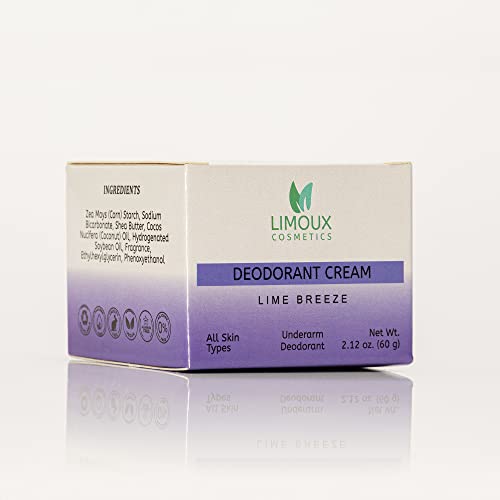 Limoux Cosmetics Deodorant Cream Lime Breeze - Para homens e mulheres - 2,12 oz - nutritivo, calmante,