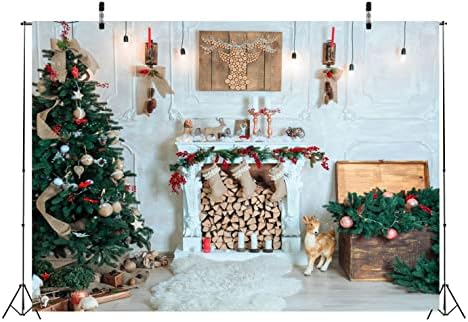 Beleco 10x8ft Fabric Fabucho Fotografia de Natal Passo -cenário de lareira interna meias