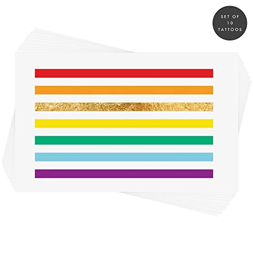 Rainbow Stripes Conjunto de 10 tatuagens de flash temporárias premium à prova d'água | Orgulho | LGBTQ
