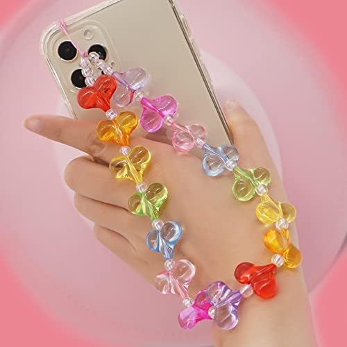 Isysuii Phone Phone Ploping pulseira Strap fofa kawaii arco-íris de cor de telefone de miçanga
