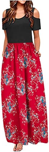 Vestidos de maxi floral de manga curta feminina vestidos longos casuais com bolsos vestido de