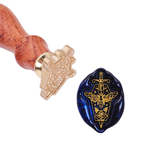 Swangsa Magic Sword With Bee e Rose Wax Seal Carimpo, Carimbo de Brass Removável Vintage Carimbo