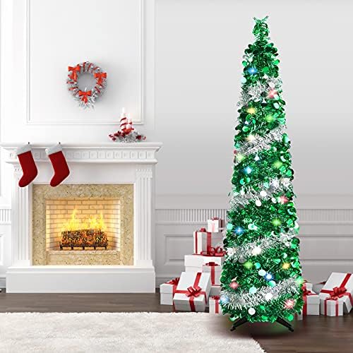 5 pés pop -up árvores de Natal com 50 luzes coloridas, 30 pcs ornamentos de bola de natal decorações