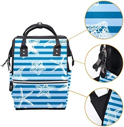 Sea Star Peixe Azul Listrado Backpack Backpack Baby Nappy Sacos Multi -Função Bolsa de Viagem de Grande