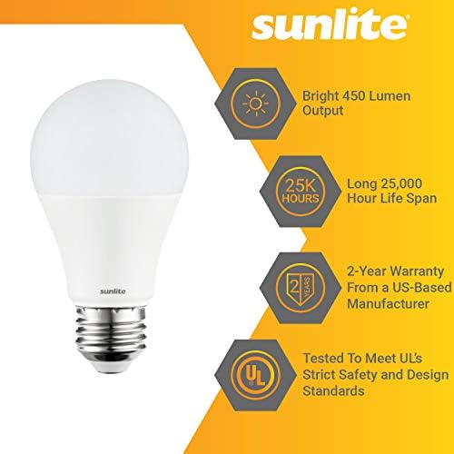 Sunlite 41598-Su liderou a lâmpada padrão A19, 6 watts, 450 lúmens, base média, diminuição, UL