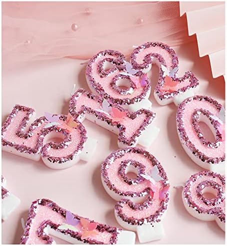 Velas de aniversário número 1, pink glitter happy birthday bolo velas de lantejoulas feitas à mão