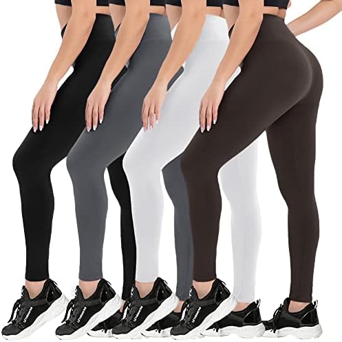 Campsnail 4 Pacote de altas perneiras de cintura para mulheres- Controle de barriga macia Slimming Yoga Pants
