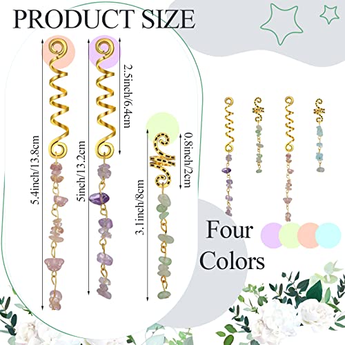 12 peças coloridas de jóias de cabelo de pedra natural para tranças acessórios de dreadlock de cristal jóias