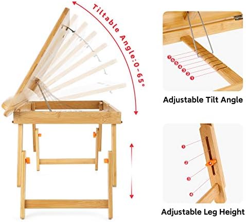Tabela de desenho NNewvante Laptop mesa de desenho ajustável Bandeja de cama de bambu dobrável