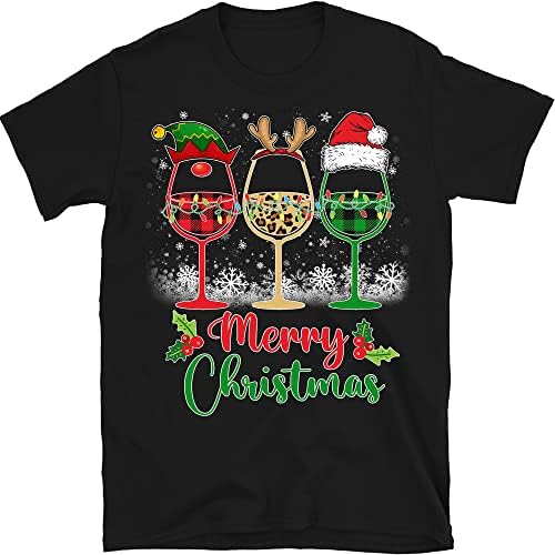 Feliz Natal Camisa, Three Wine Glasses Papai Noel Hat Christmas Funny Wine Amante, Festa de Natal,
