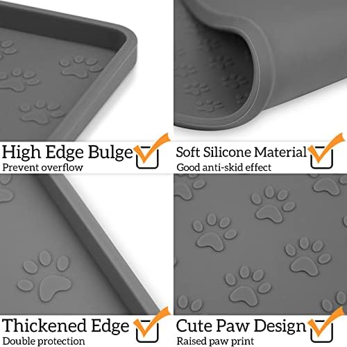 Ptlom cinza Pet Placemat Para cães e gatos, água à prova d'água que não desliza o tapete de tigela de silicone,