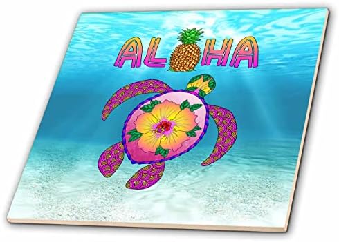 3DROSE Um Honu Tartaruga Tropical Subaquático e Aloha Havaí. - Azulejos