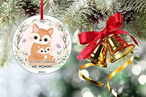 Novos enfeites de natal de Natal 2021 Foxes mama e ornamento de coroa de bebês meu primeiro Natal