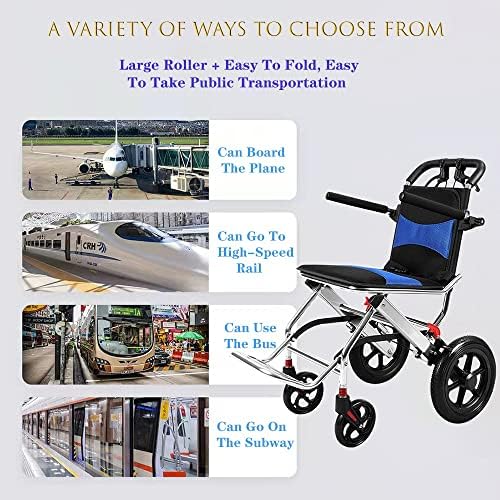 Cadeira de rodas leves de transporte com apoios de braços ajustáveis, freio de mão e almofadas,